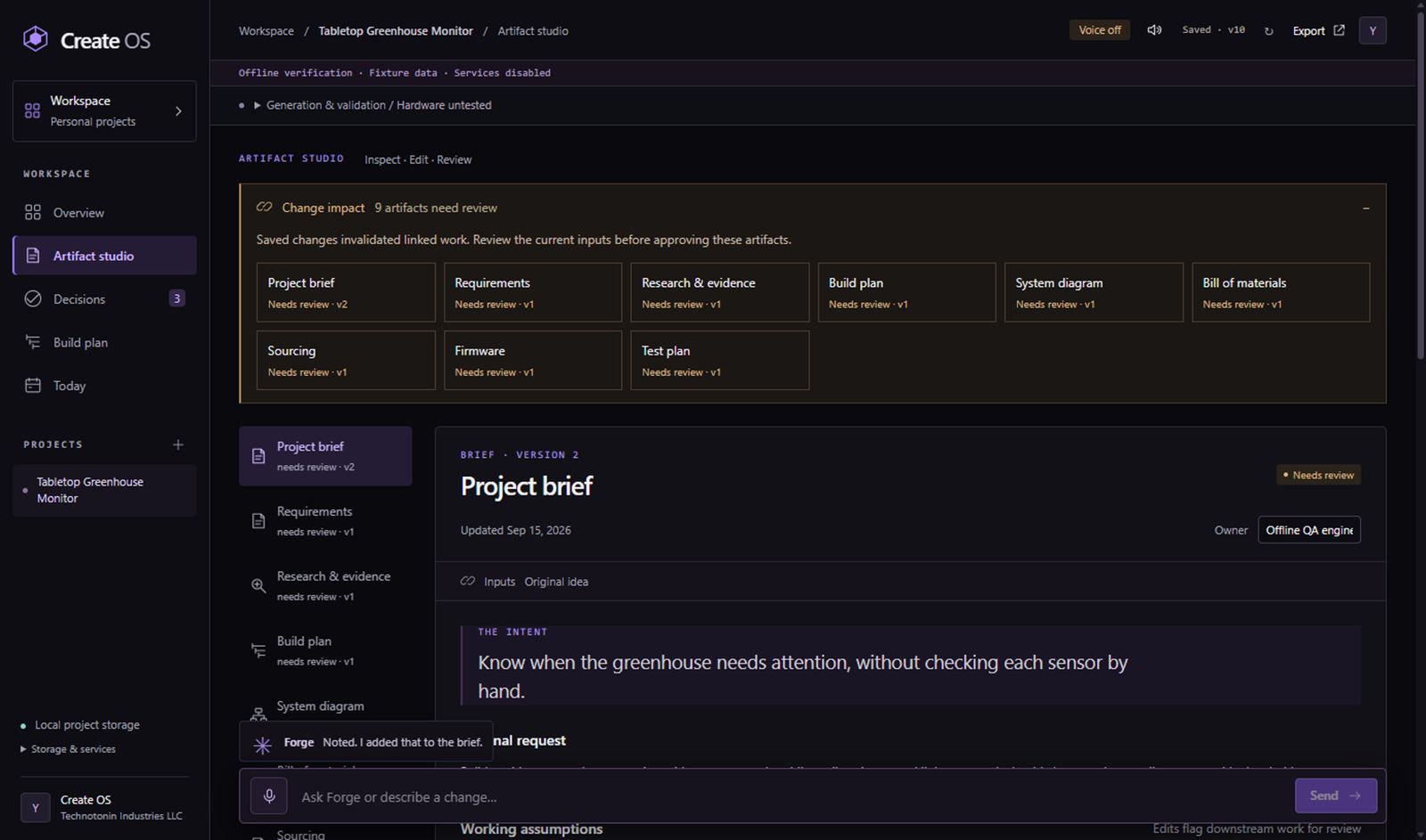 Change-impact view showing affected artifacts